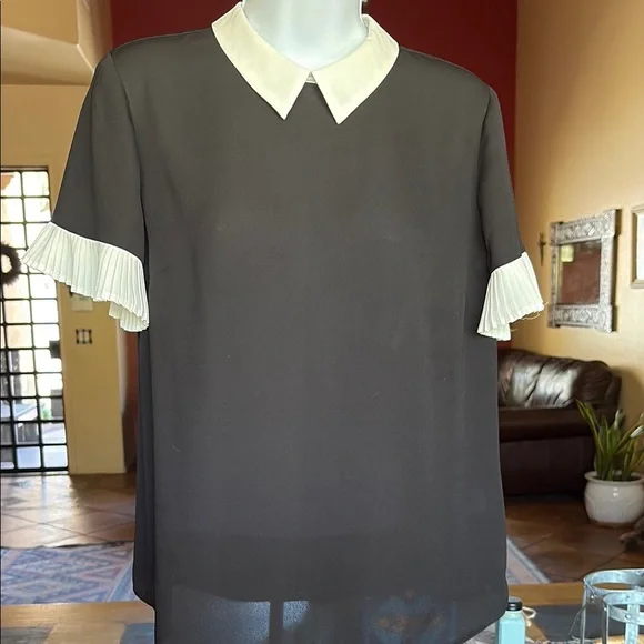 CeCe Black Blouse with White Accents - Picture 2 of 7